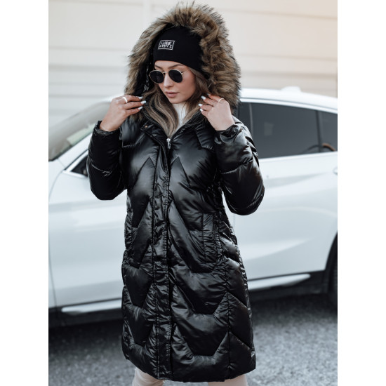 Sieviešu melna jaka ar brūnu kažokādu Elec Sieviešu jakas