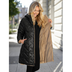 Sieviešu ziemas divpusējā melnā jaka ar kapuci Ela Sieviešu ziemas divpusējā melnā jaka ar kapuci Ela