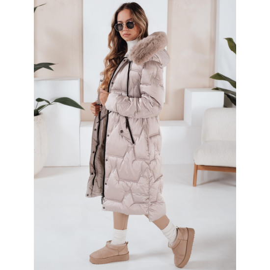 Sieviešu garā ziemas jaka ar kažokādu bēšs Velis Sieviešu jakas