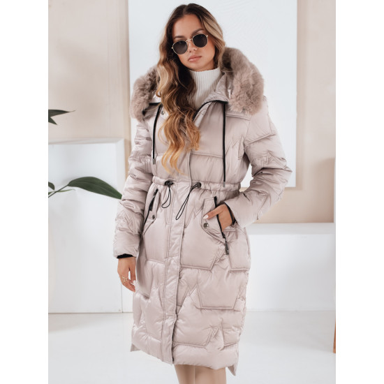 Sieviešu garā ziemas jaka ar kažokādu bēšs Velis Sieviešu jakas