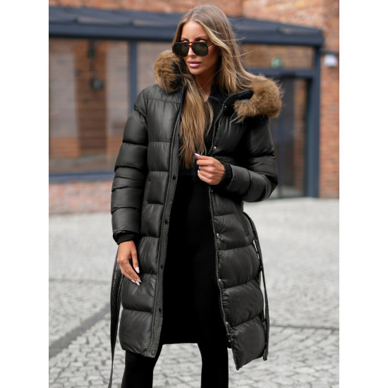 Sieviešu melna ziemas jaka ar kapuci Merin Sieviešu jakas