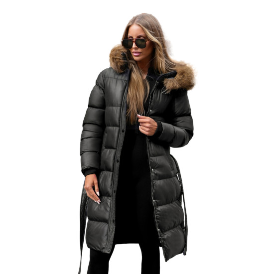 Sieviešu melna ziemas jaka ar kapuci Merin Sieviešu jakas