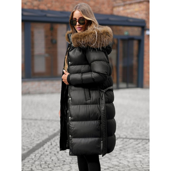Sieviešu melna ziemas jaka ar kapuci Merin Sieviešu jakas