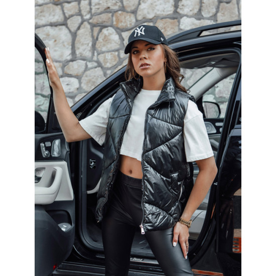 Sieviešu melna spīdīga veste Bogo TY4550 - Sievietēm Sieviešu melna spīdīga veste Bogo Sieviešu vestes