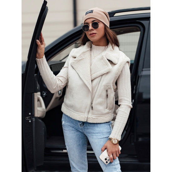 Sieviešu balta veste ar vilnas kažokādu Sieviešu vestes