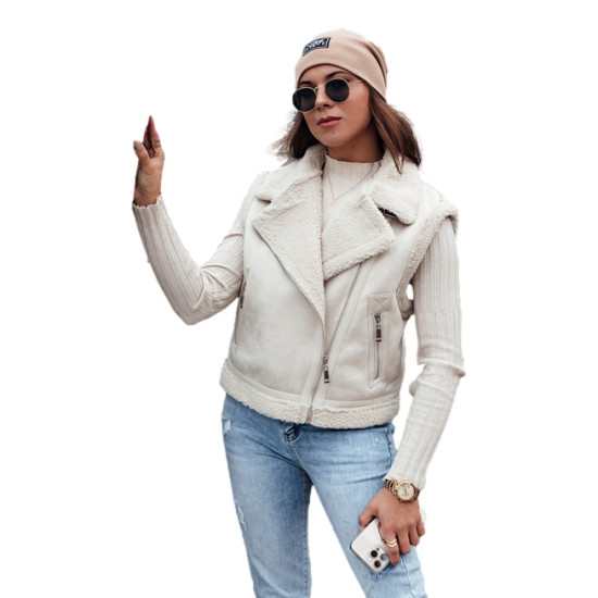 Sieviešu balta veste ar vilnas kažokādu Sieviešu vestes