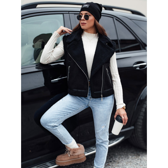 Sieviešu melna vilnas jaka ar kažokādu Sieviešu vestes