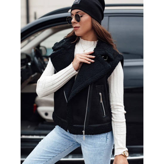 Sieviešu melna vilnas jaka ar kažokādu Sieviešu vestes