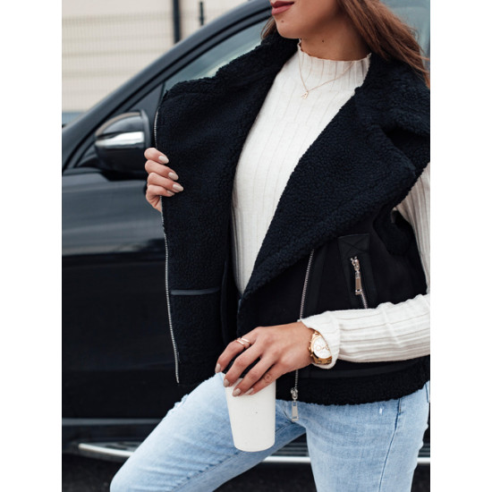 Sieviešu melna vilnas jaka ar kažokādu Sieviešu vestes