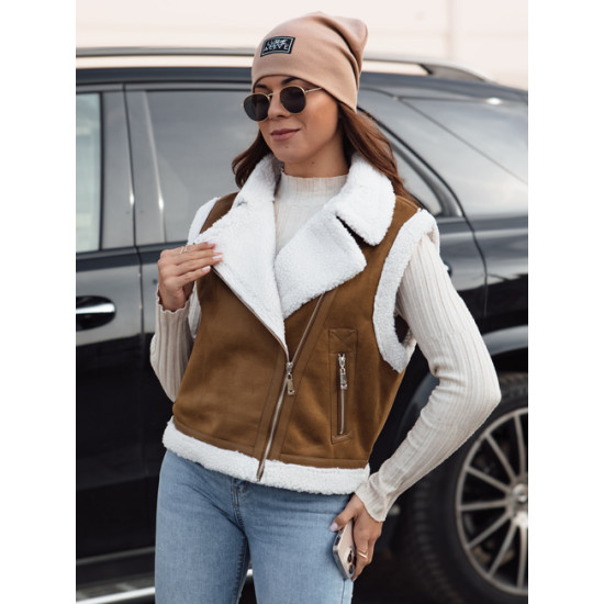 Sieviešu brūna veste ar vilnas kažokādu Sieviešu vestes