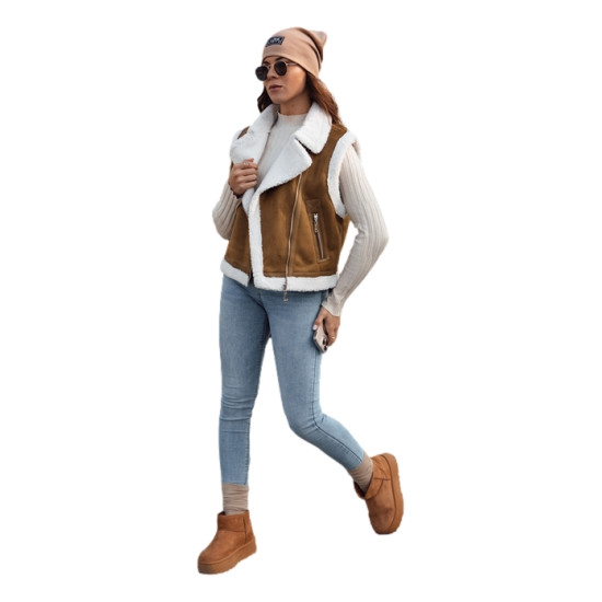 Sieviešu brūna veste ar vilnas kažokādu Sieviešu vestes