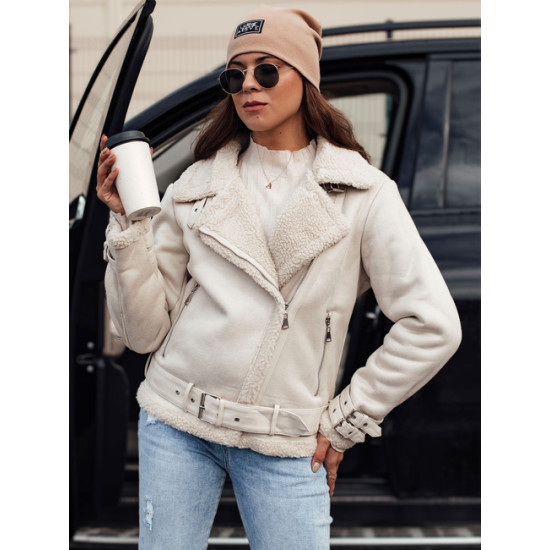 Sieviešu balta jaka ar kažokādas sviru Sieviešu jakas