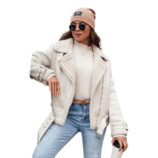 Sieviešu balta jaka ar kažokādas sviru Sieviešu jakas