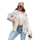 Sieviešu balta jaka ar kažokādas sviru