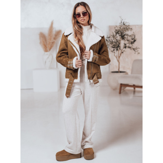 Sieviešu brūna jaka ar kažokādas sviru Sieviešu jakas