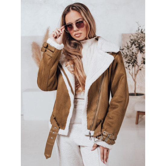 Sieviešu brūna jaka ar kažokādas sviru Sieviešu jakas