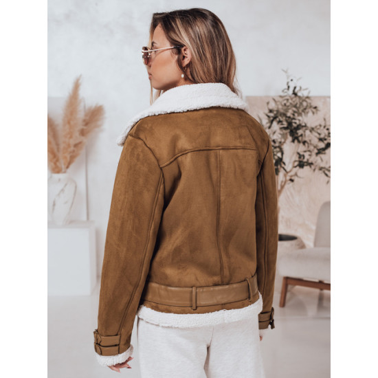 Sieviešu brūna jaka ar kažokādas sviru Sieviešu jakas