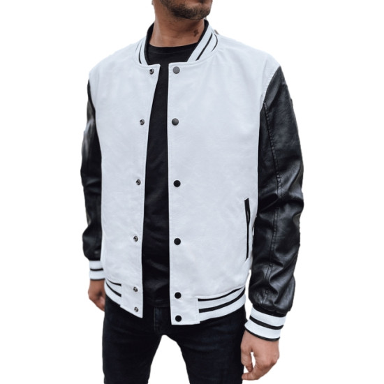 Vīriešu balta ādas jaka Panel Ādas jakas