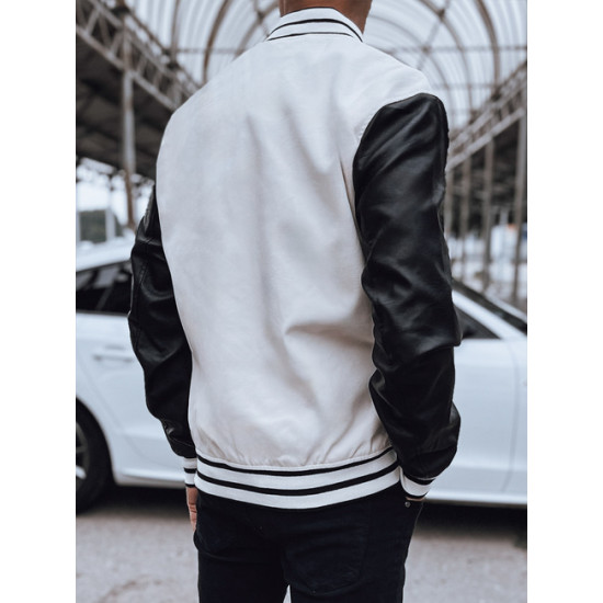 Vīriešu balta ādas jaka Panel Ādas jakas