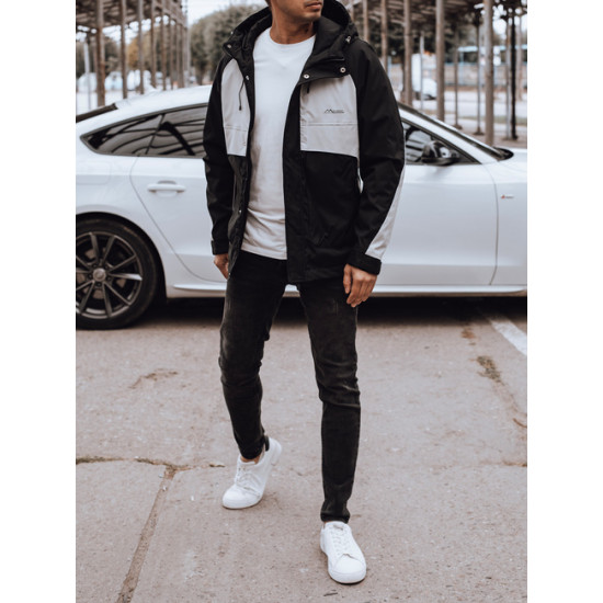 Vīriešu melna/pelēka lietus jaka Rudens/Pavasaris