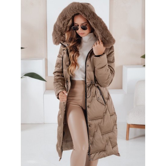 Sieviešu garā ziemas jaka ar kažokādu gaiši brūna Velis Sieviešu jakas