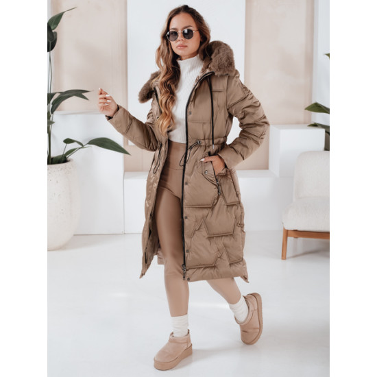 Sieviešu garā ziemas jaka ar kažokādu gaiši brūna Velis Sieviešu jakas