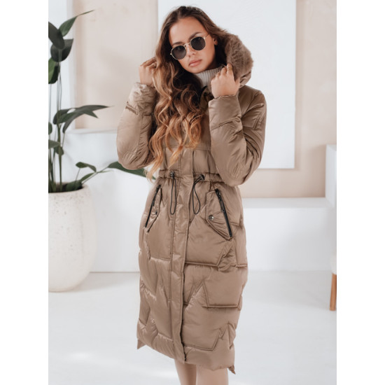 Sieviešu garā ziemas jaka ar kažokādu gaiši brūna Velis Sieviešu jakas