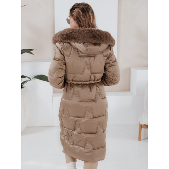 Sieviešu garā ziemas jaka ar kažokādu gaiši brūna Velis Sieviešu jakas