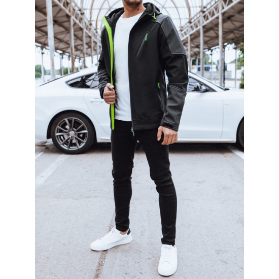 Vīriešu melna jaka ar kapuci Port Rudens/Pavasaris