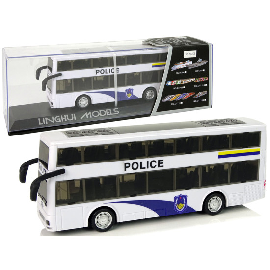 Balts divstāvu policijas autobuss 10029 - Rotaļlietu automašīnas Balts divstāvu policijas autobuss Uzņēmuma automašīnas