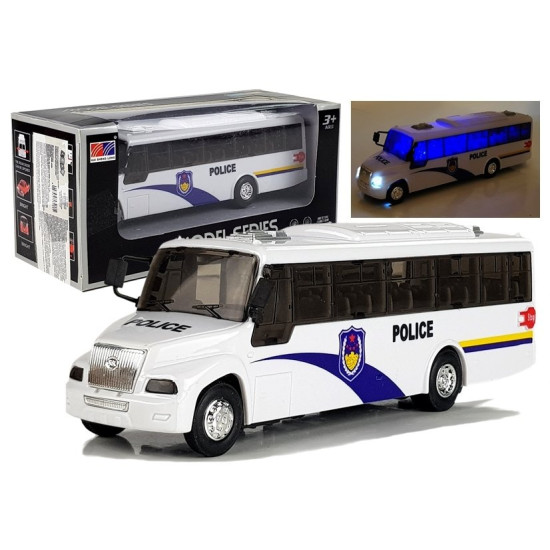 Balts policijas autobusa modelis ar skaņas efektiem 4042 - Rotaļlietu automašīnas Balts policijas autobusa modelis ar skaņas efektiem Uzņēmuma automašīnas
