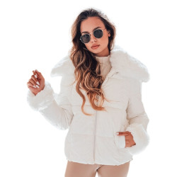 Sieviešu balta īsa jaka ar kažokādu Flora Sieviešu balta īsa jaka ar kažokādu Flora