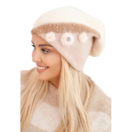 Sieviešu baltā krāsas cepure Roze Cimdi, šalles, cepures utt.