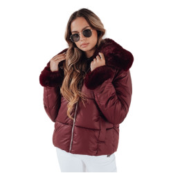 Sieviešu bordo krāsas īsa jaka ar kažokādu Flora Sieviešu bordo krāsas īsa jaka ar kažokādu Flora