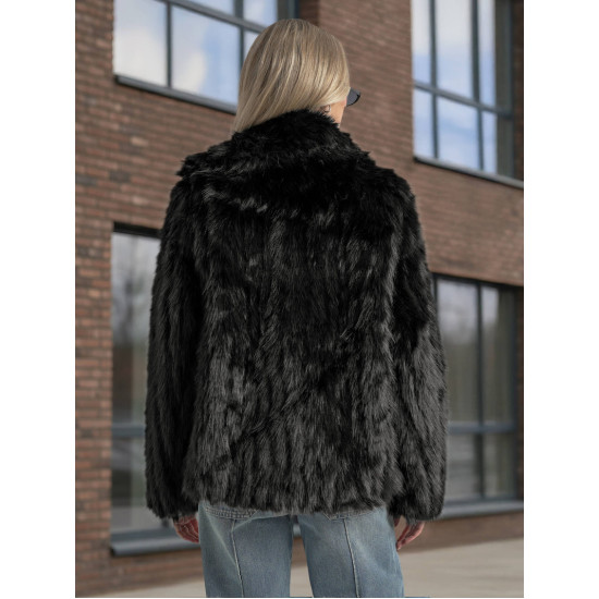 Sieviešu melna kažokādas jaka Moda Sieviešu jakas