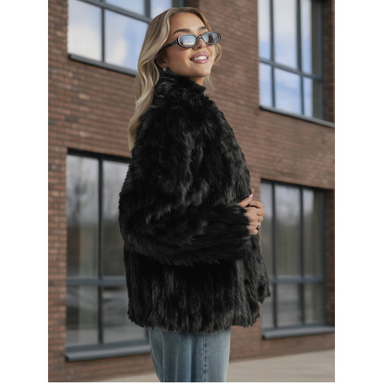 Sieviešu melna kažokādas jaka Moda Sieviešu jakas