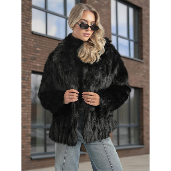 Sieviešu melna kažokādas jaka Moda Sieviešu jakas