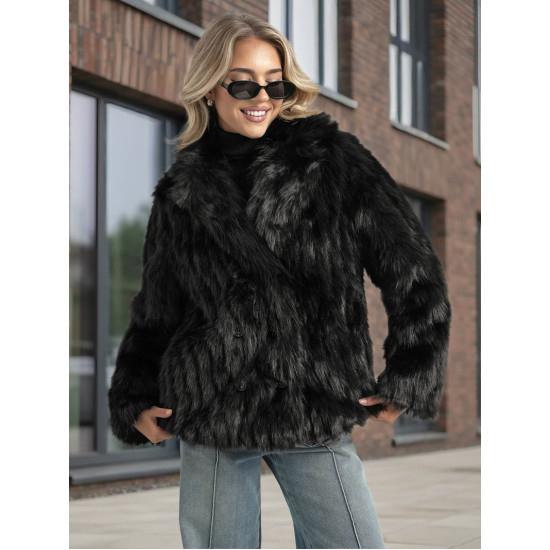 Sieviešu melna kažokādas jaka Moda Sieviešu jakas