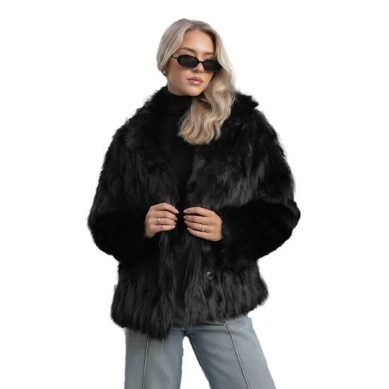 Sieviešu melna kažokādas jaka Moda Sieviešu jakas