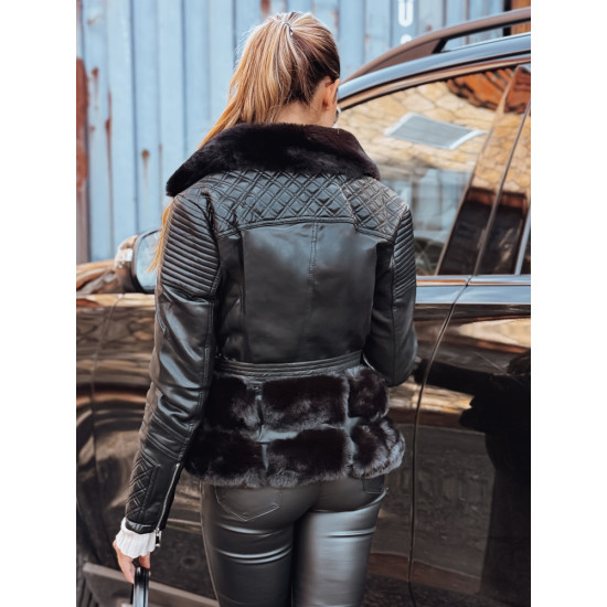 Sieviešu melna ādas bikera jaka ar kažokādu Lora Sieviešu jakas