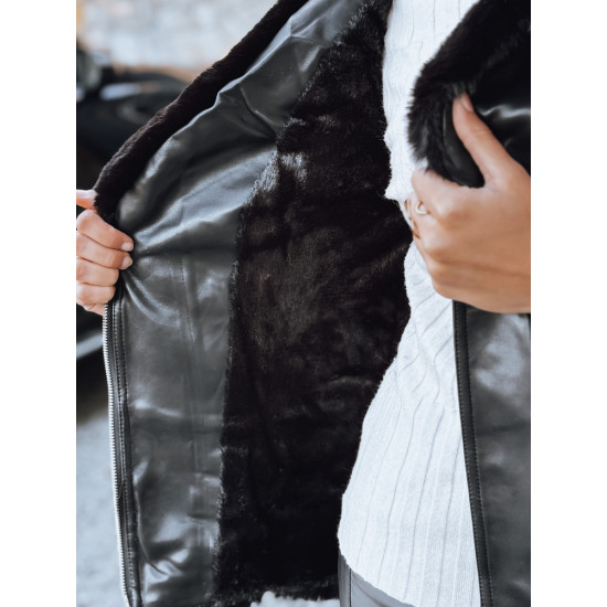 Sieviešu melna ādas bikera jaka ar kažokādu Lora Sieviešu jakas