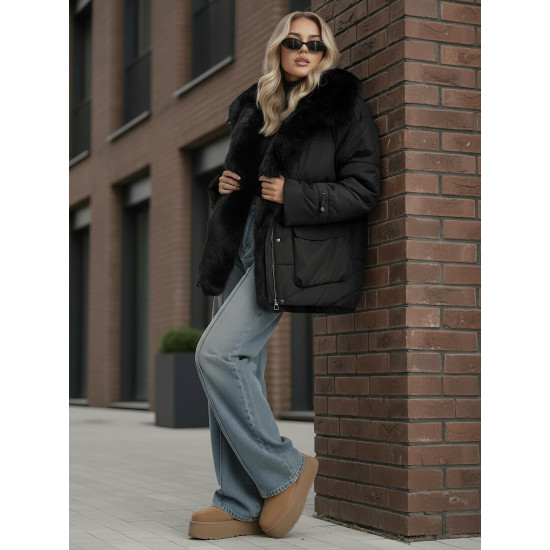 Sieviešu melna jaka ar kažokādu Sora Sieviešu jakas