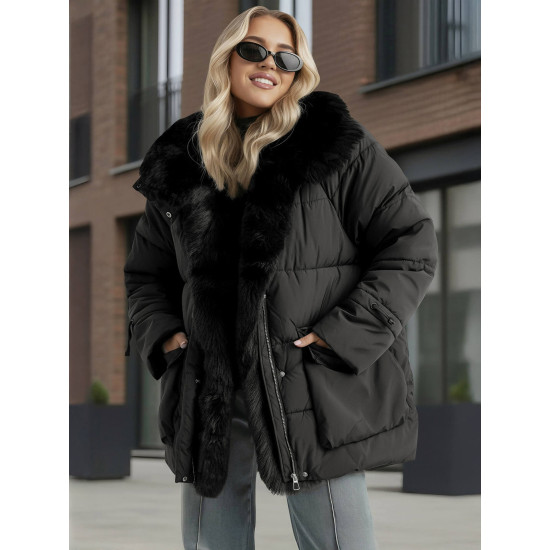 Sieviešu melna jaka ar kažokādu Sora Sieviešu jakas