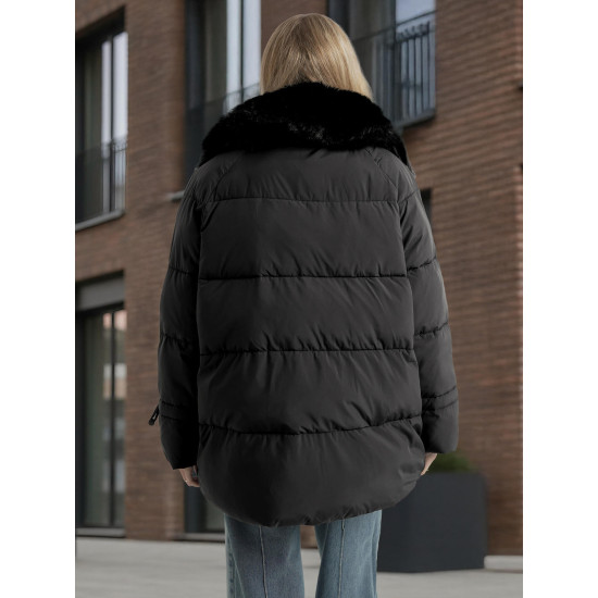 Sieviešu melna jaka ar kažokādu Sora Sieviešu jakas