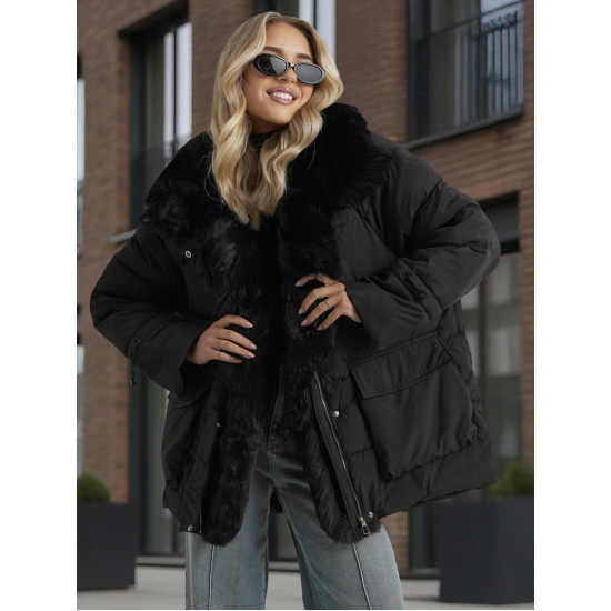 Sieviešu melna jaka ar kažokādu Sora Sieviešu jakas