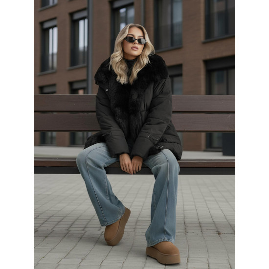 Sieviešu melna jaka ar kažokādu Sora Sieviešu jakas