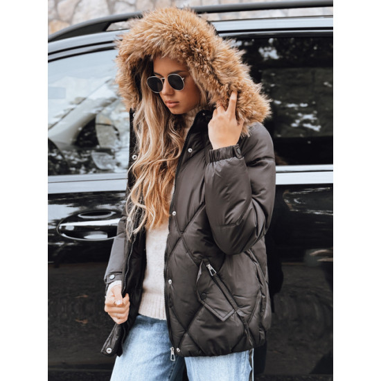 Sieviešu melna ziemas jaka ar kapuci Mari Sieviešu jakas