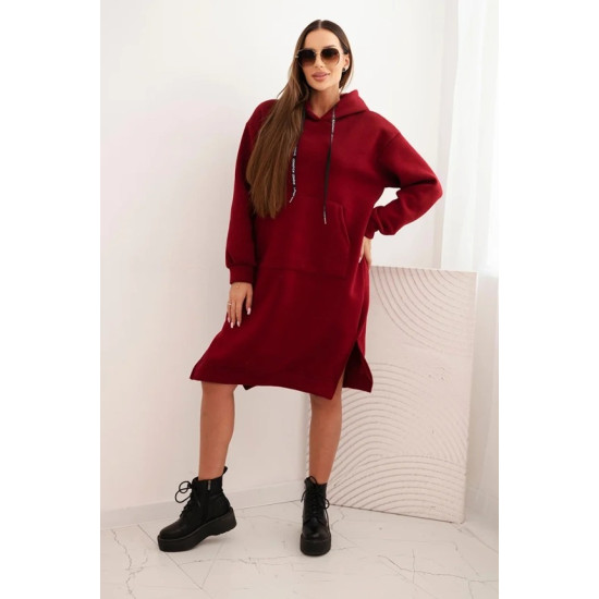 Sieviešu sasildīta bordeaux kleita ar plīvuru League Garas kleitas