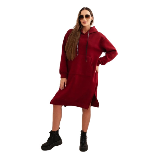 Sieviešu sasildīta bordeaux kleita ar plīvuru League Garas kleitas