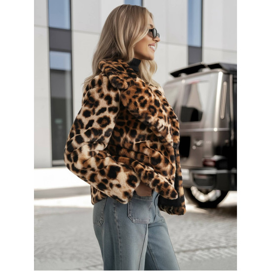 Sieviešu brūna kažokādas jaka ar dzīvnieku rakstu Leopard Sieviešu jakas